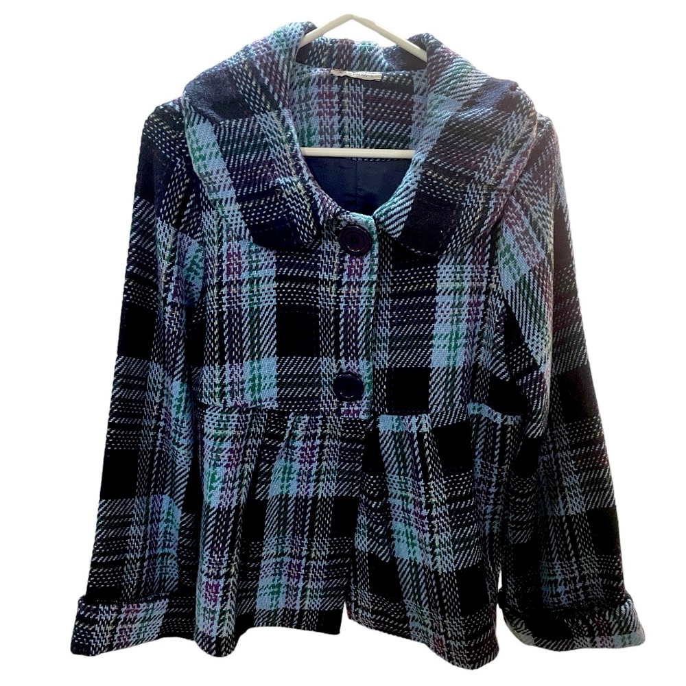 NWOT short tweed navy blue and purple short coat.